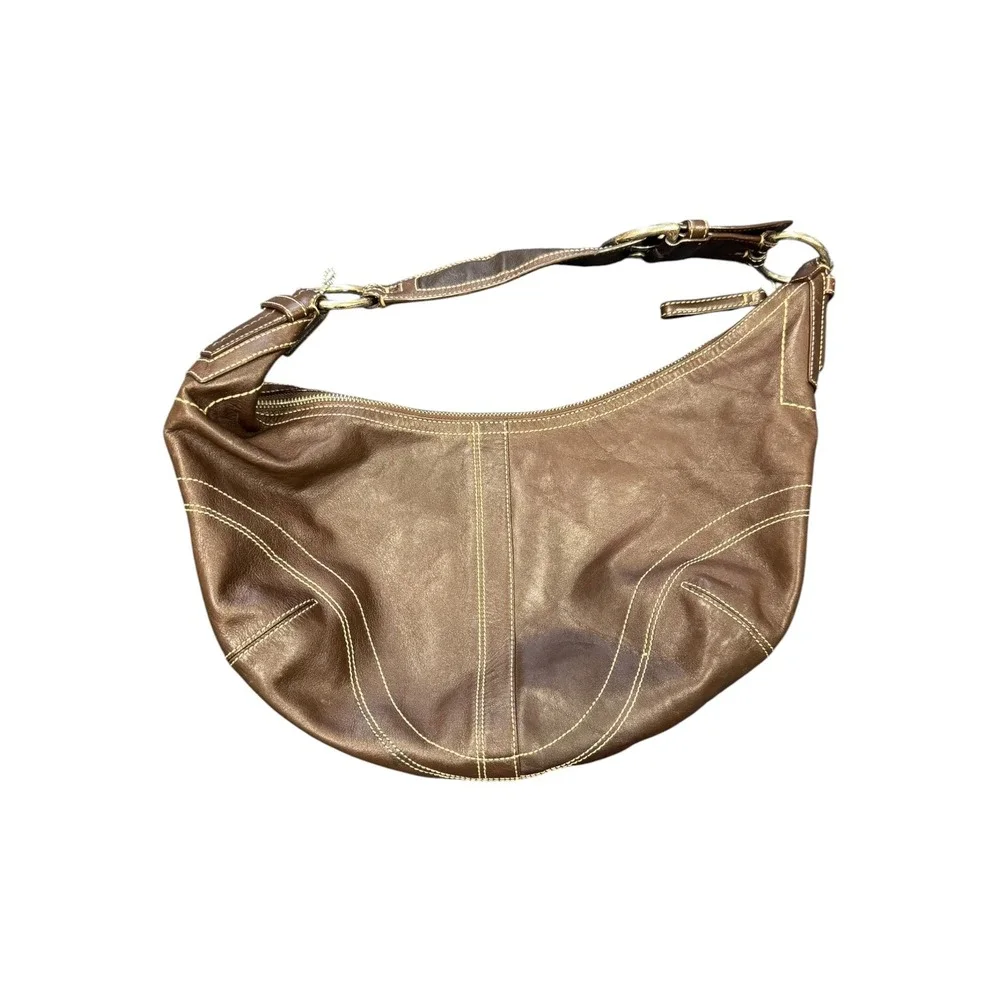 Coach Ergo Hobo Bag Womens Large Brown Fair Leather Contrast Stitch 10332